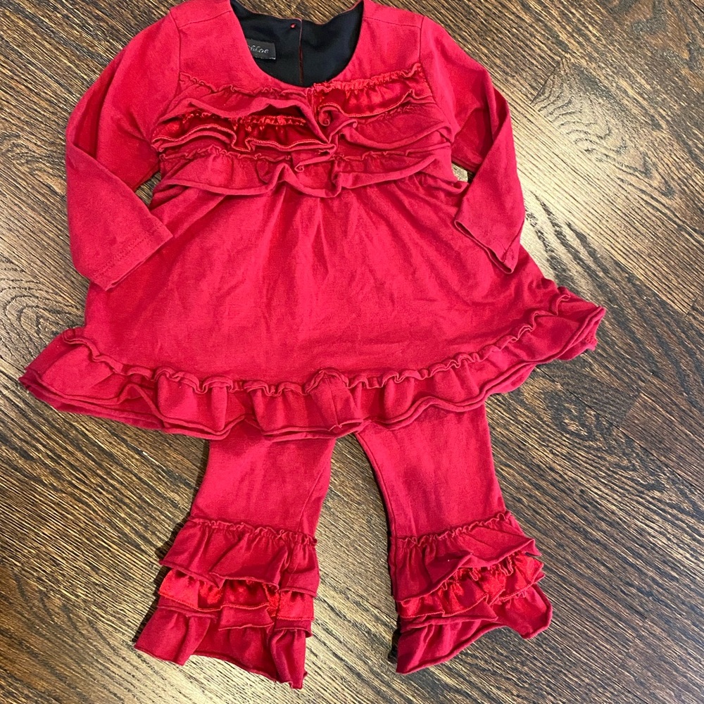 Isobella & Chloe Dark Red Legging Set with Ruffle Trim on Top & Leggings 0-3M